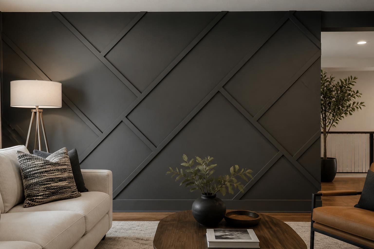 Stylish accent wall with clean wallpaper edges