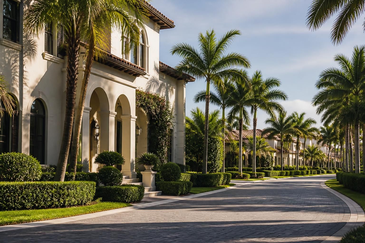 Elegant palm-lined residential street in Boca Raton