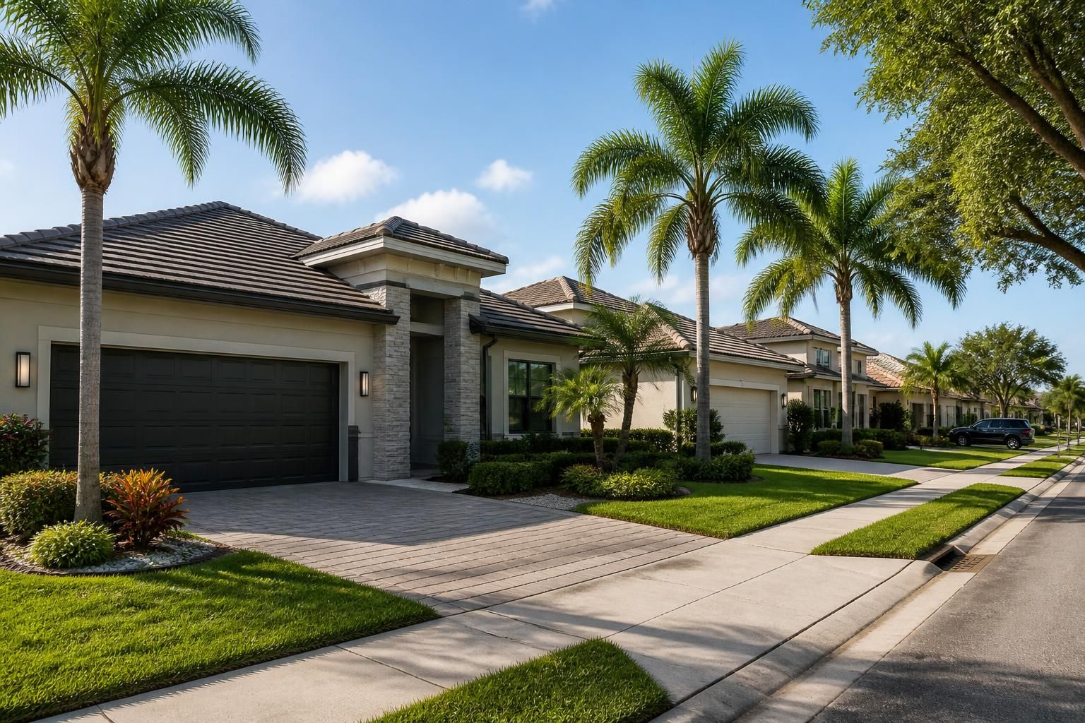 Modern homes and neat lawns in Coral Springs