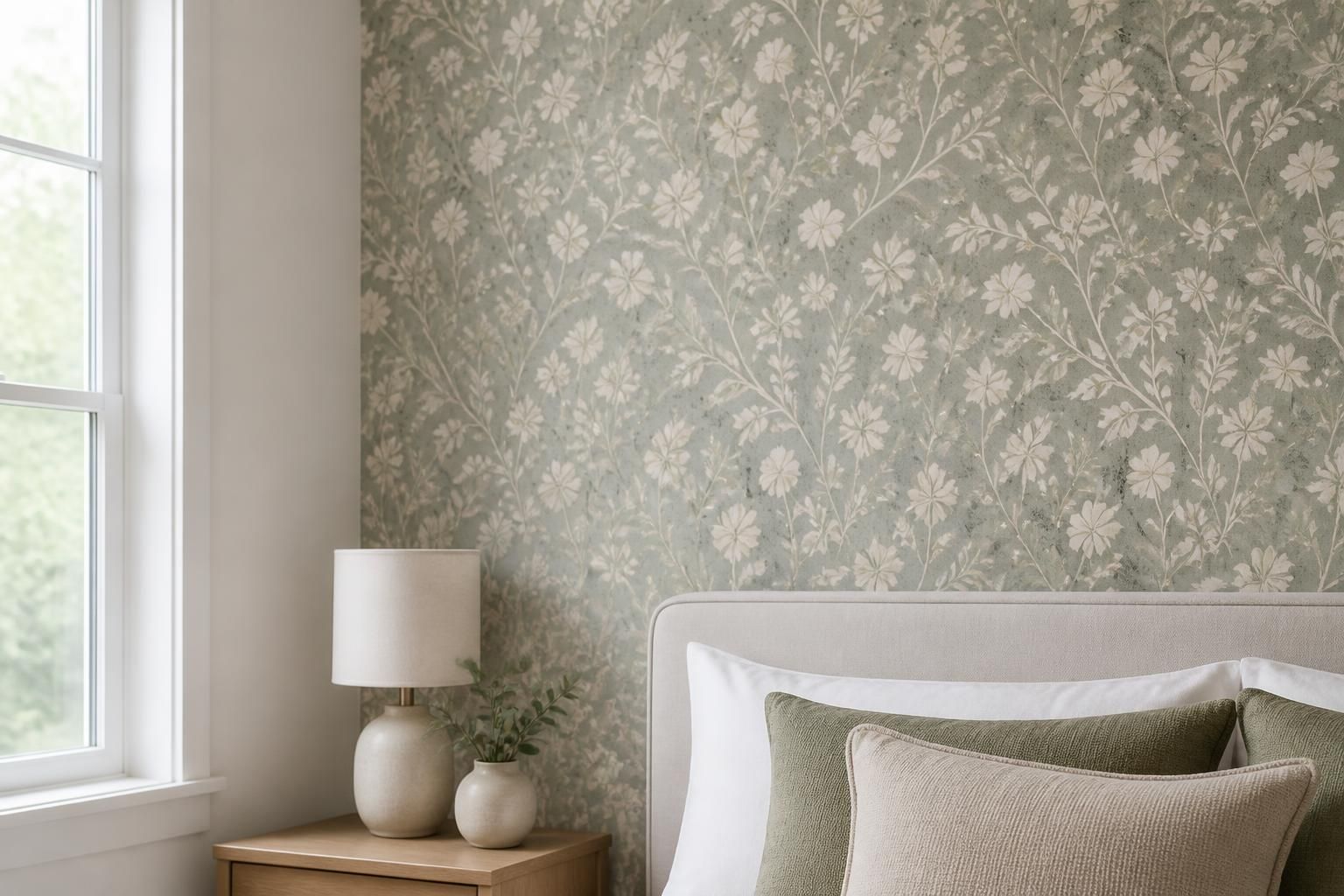 Neat peel-and-stick wallpaper on a modern accent wall