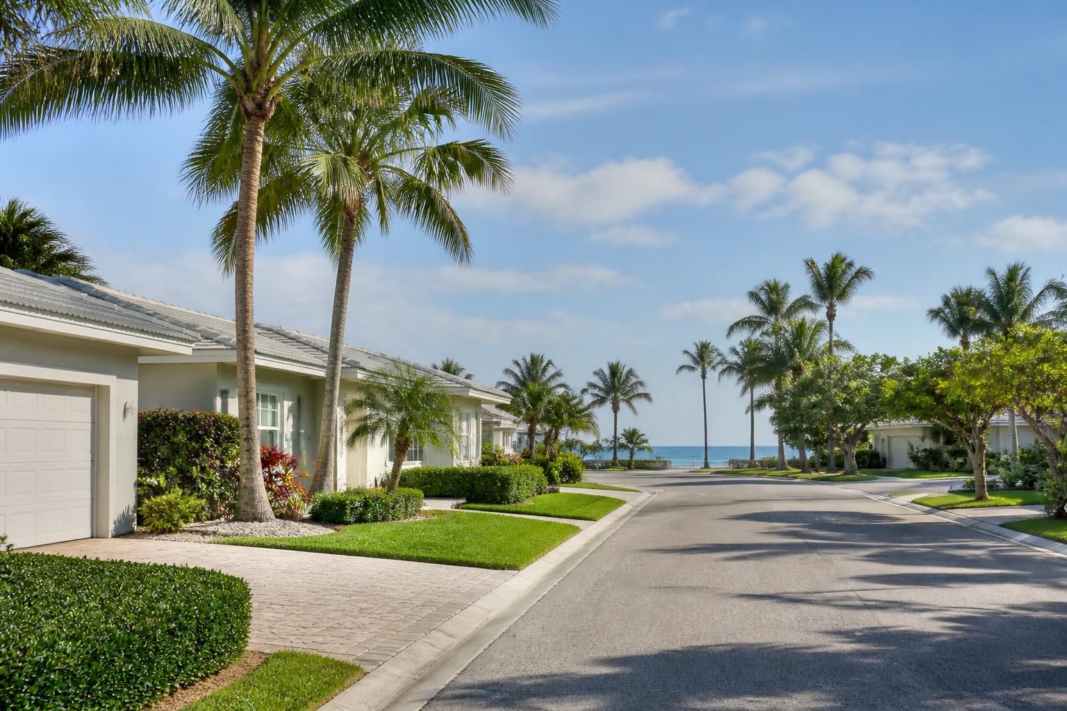 Tidy coastal neighborhood with palm trees in Pompano Beach